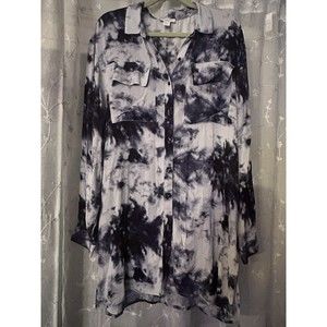Carolina Belle Montreal Womens Top Button Down Collar Tie Dye Large